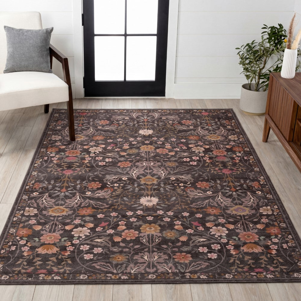 Norvyn Art Nouveau Floral Border Machine-washable Area Rug