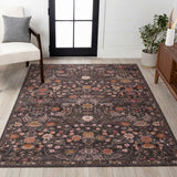 Norvyn Art Nouveau Floral Border Machine-washable Area Rug