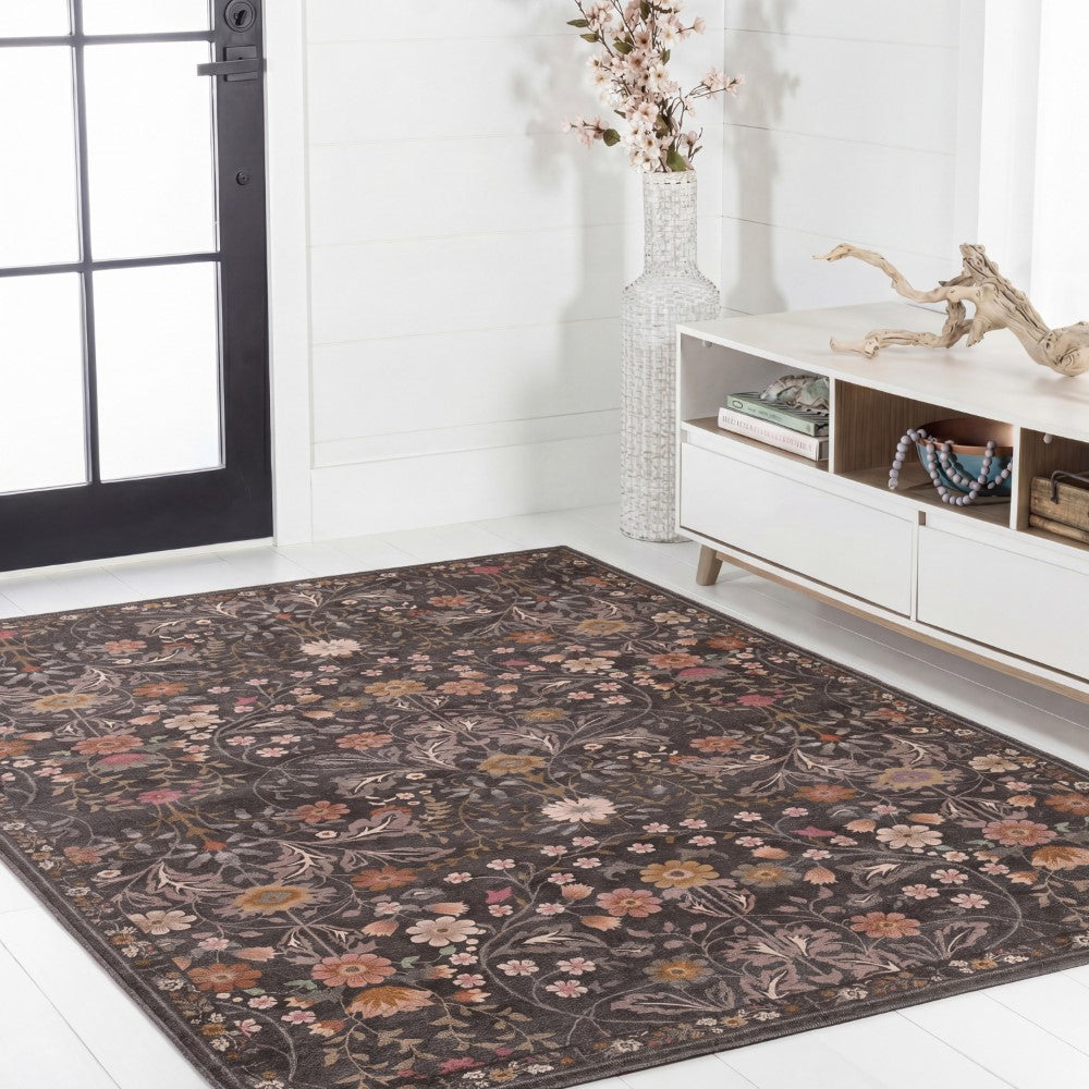 Norvyn Art Nouveau Floral Border Machine-washable Area Rug