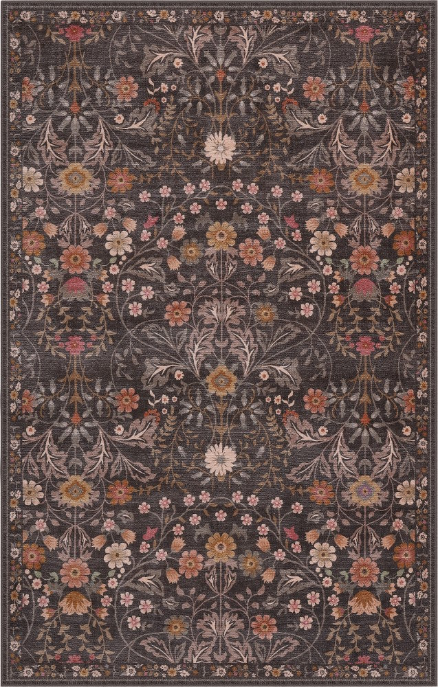 Norvyn Art Nouveau Floral Border Machine-washable Area Rug
