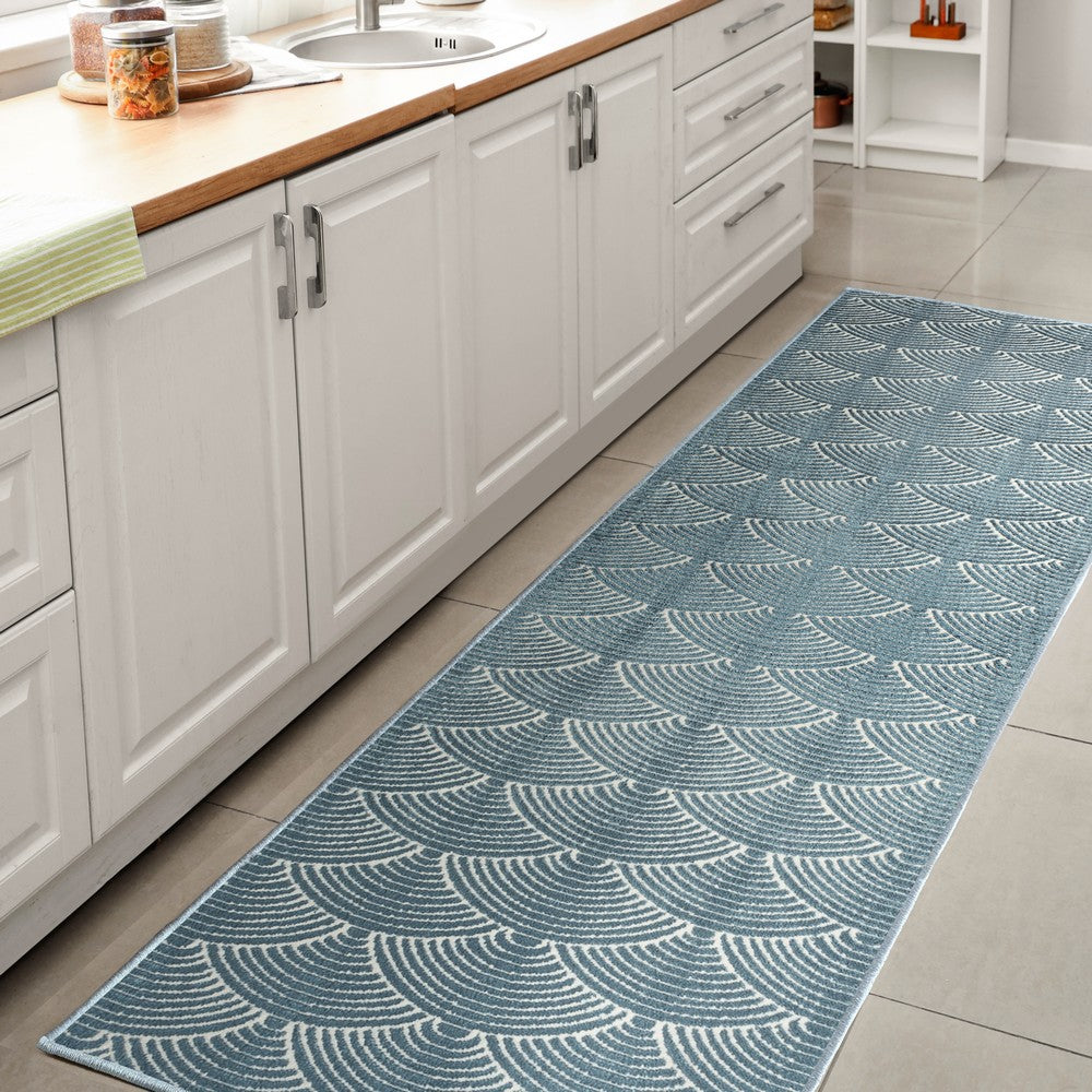 Bhavya Geometric Art Deco Fan Pattern High-low Area Rug