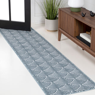 Bhavya Geometric Art Deco Fan Pattern High-low Area Rug