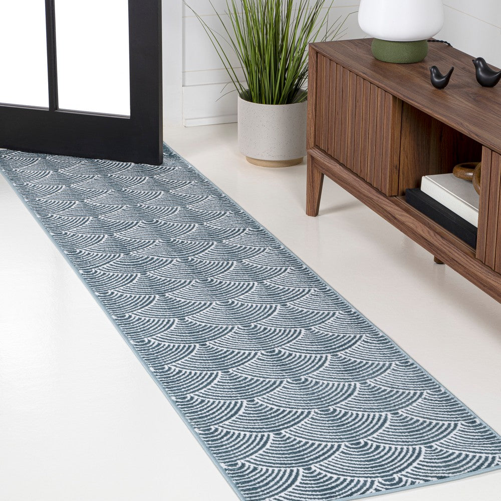 Bhavya Geometric Art Deco Fan Pattern High-low Area Rug