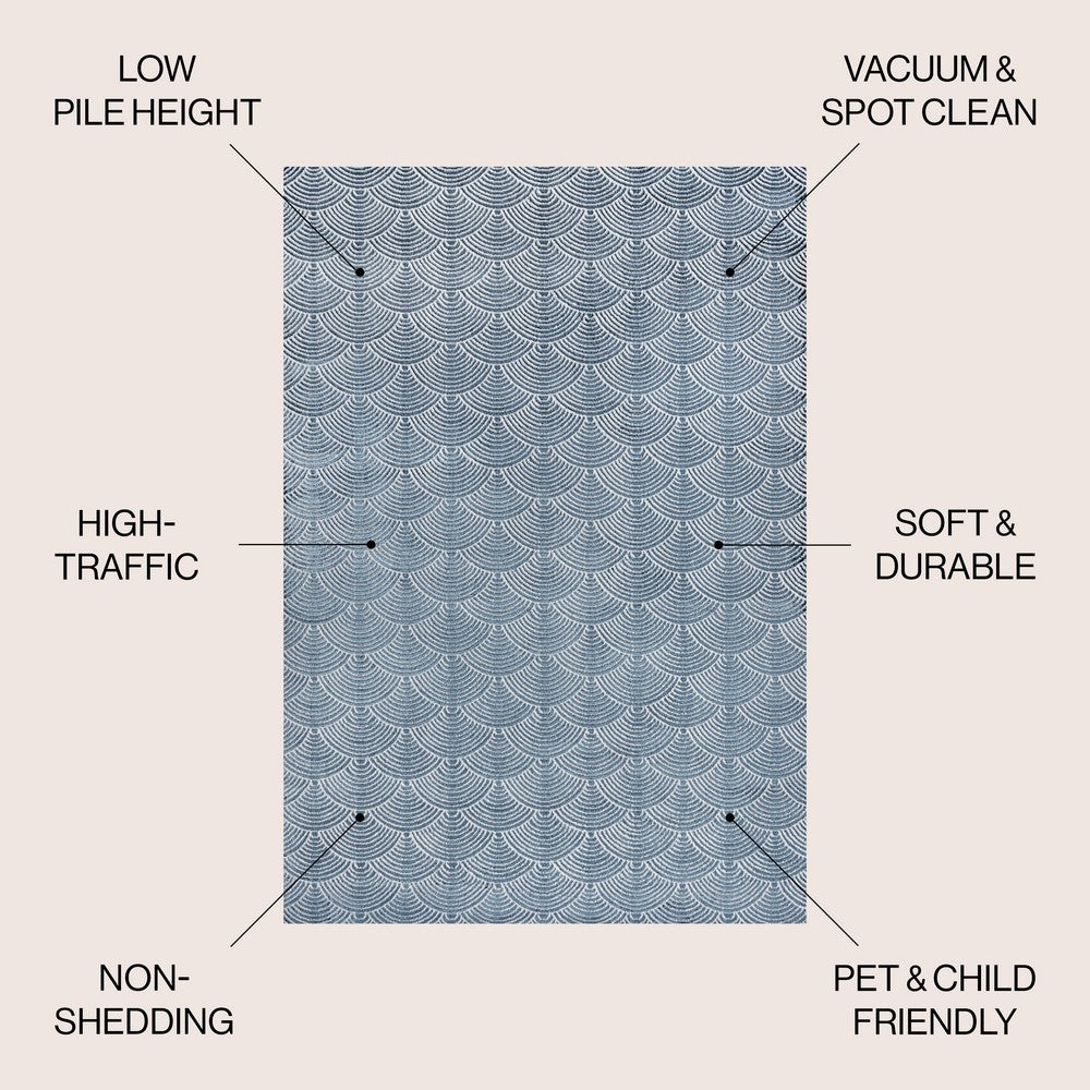 Bhavya Geometric Art Deco Fan Pattern High-low Area Rug