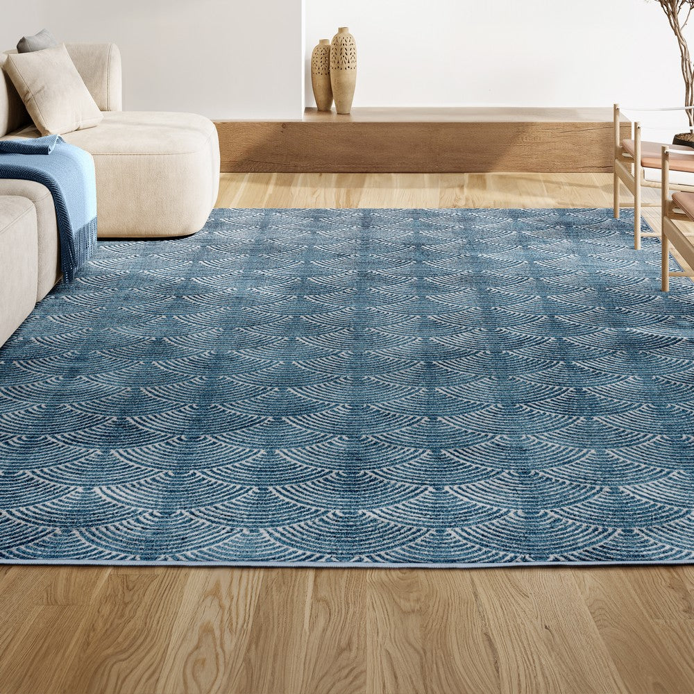 Bhavya Geometric Art Deco Fan Pattern High-low Area Rug