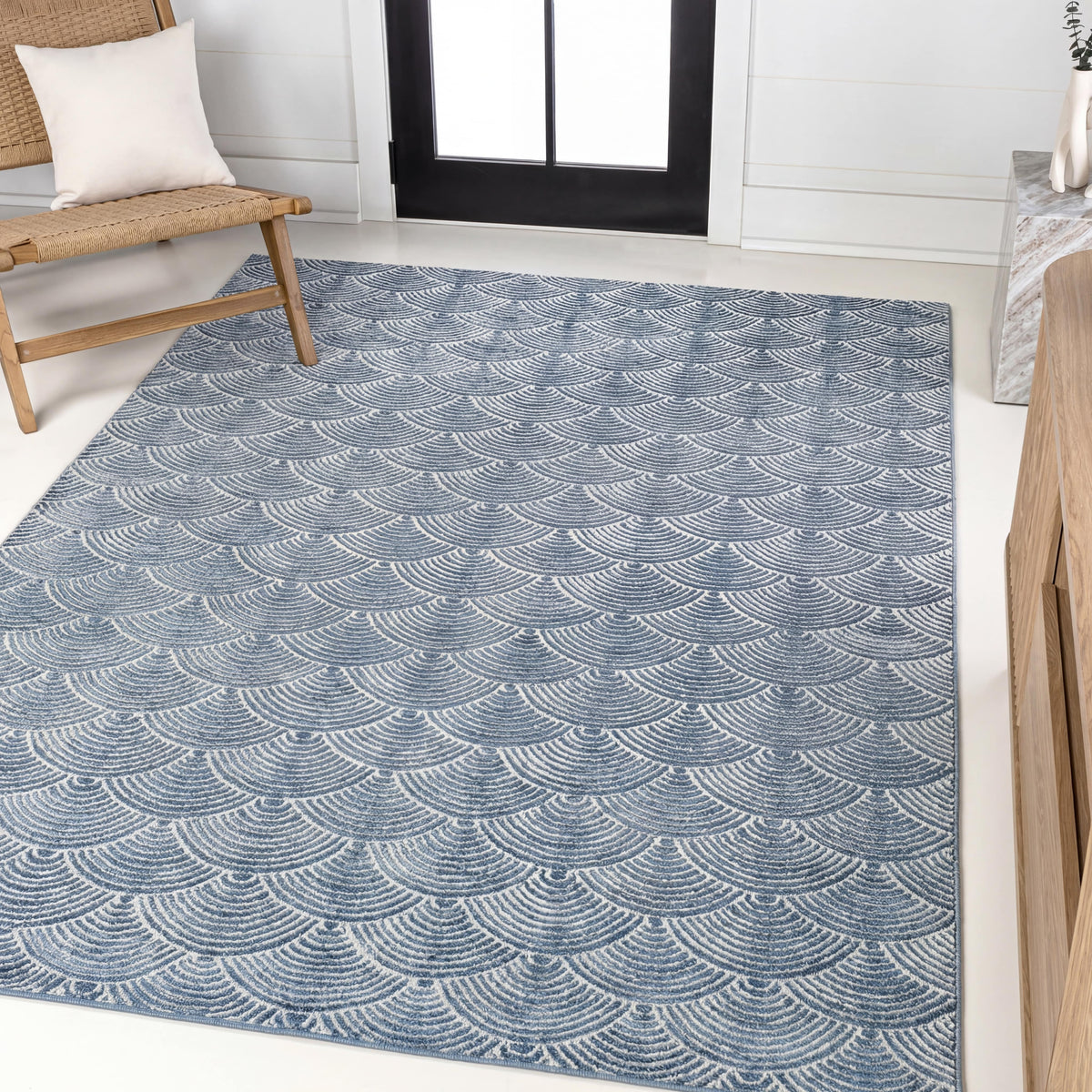 Bhavya Geometric Art Deco Fan Pattern High-low Area Rug