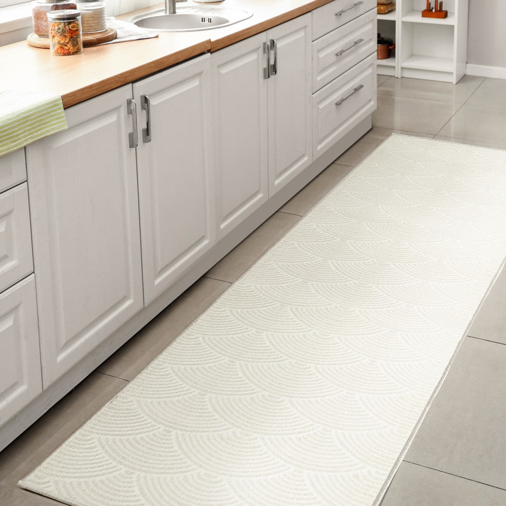 Bhavya Geometric Art Deco Fan Pattern High-low Area Rug