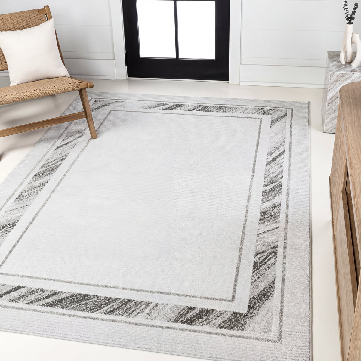Verano Classic Border Marble Pattern High-low Area Rug
