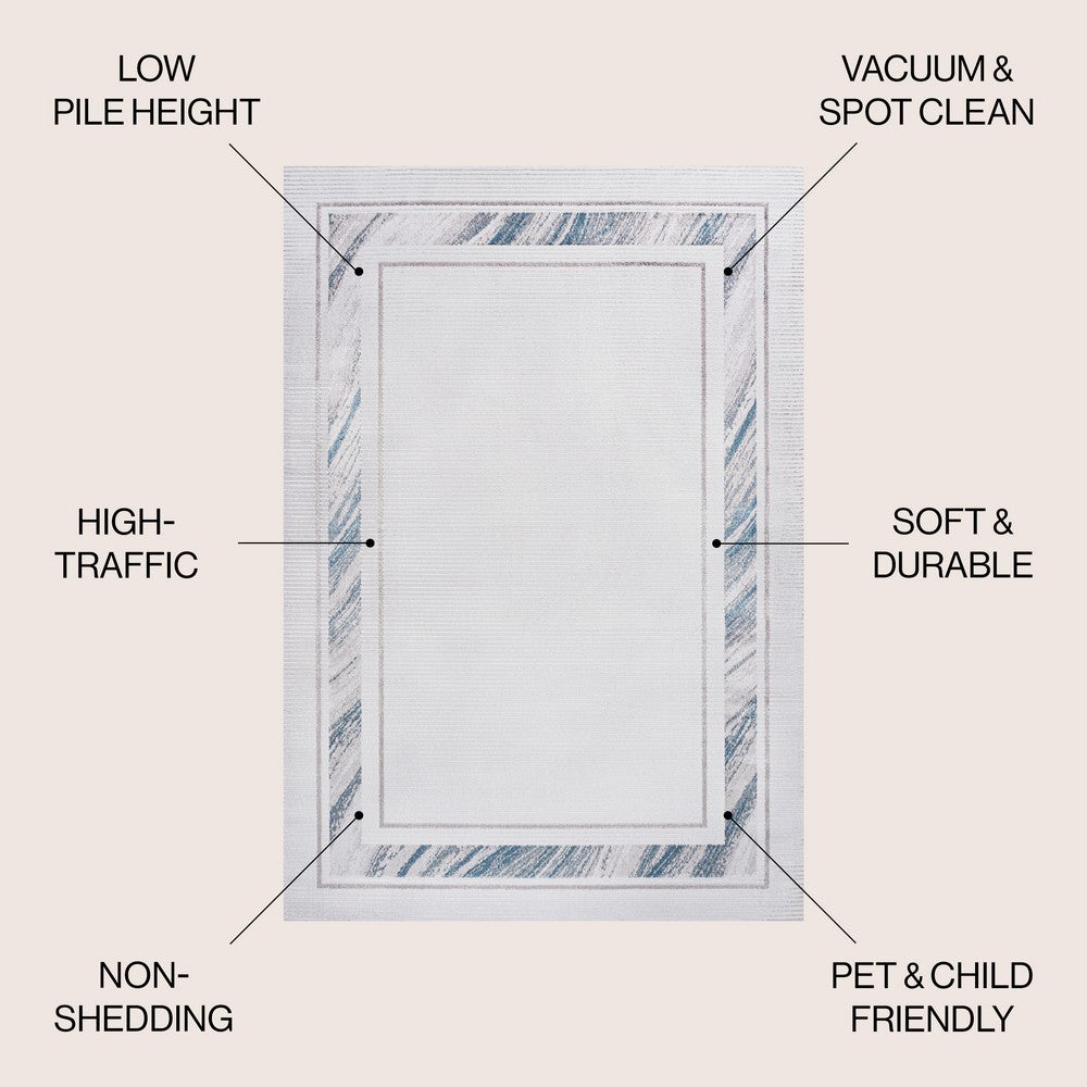 Verano Classic Border Marble Pattern High-low Area Rug