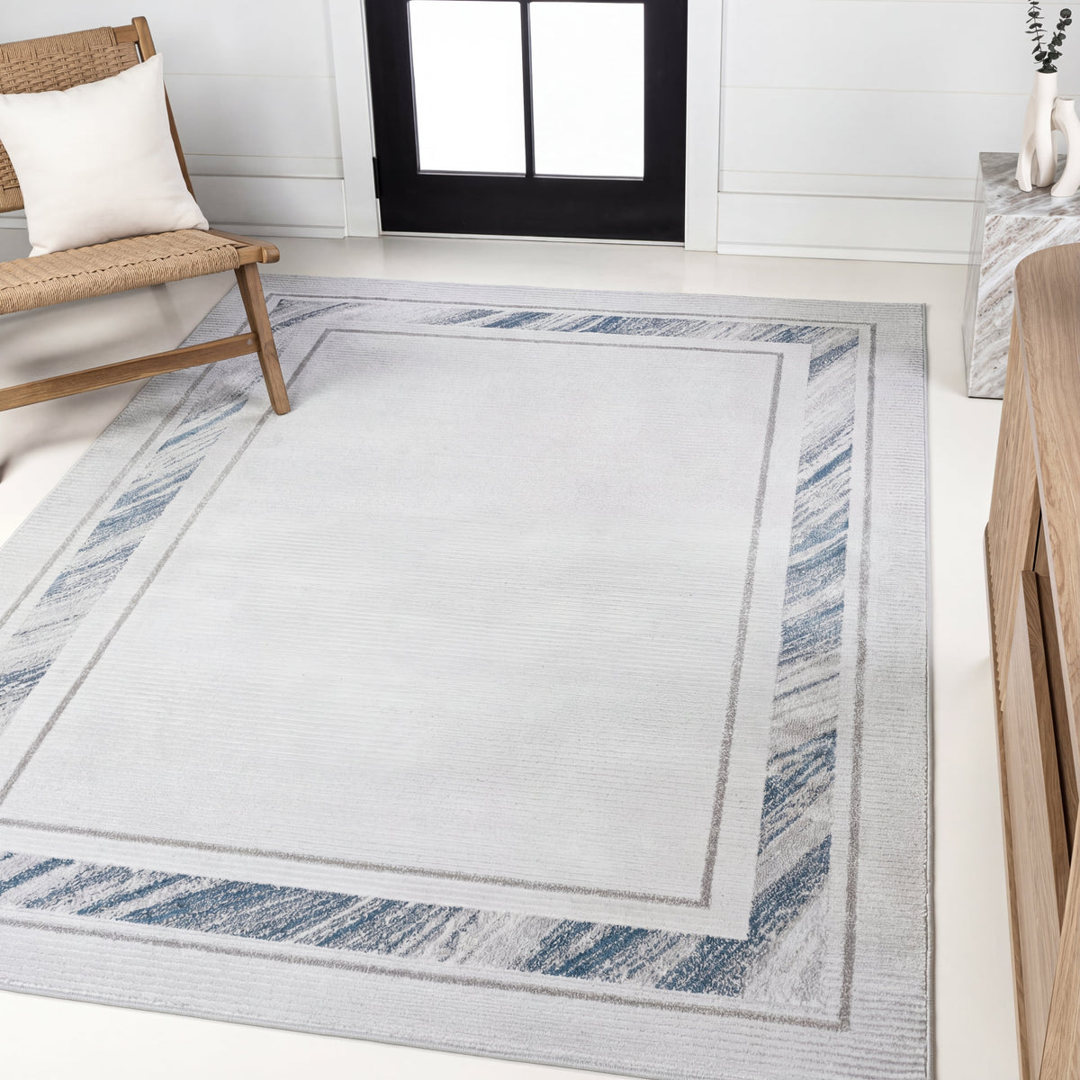 Verano Classic Border Marble Pattern High-low Area Rug