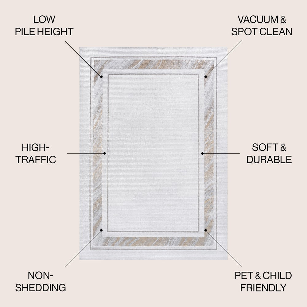 Verano Classic Border Marble Pattern High-low Area Rug