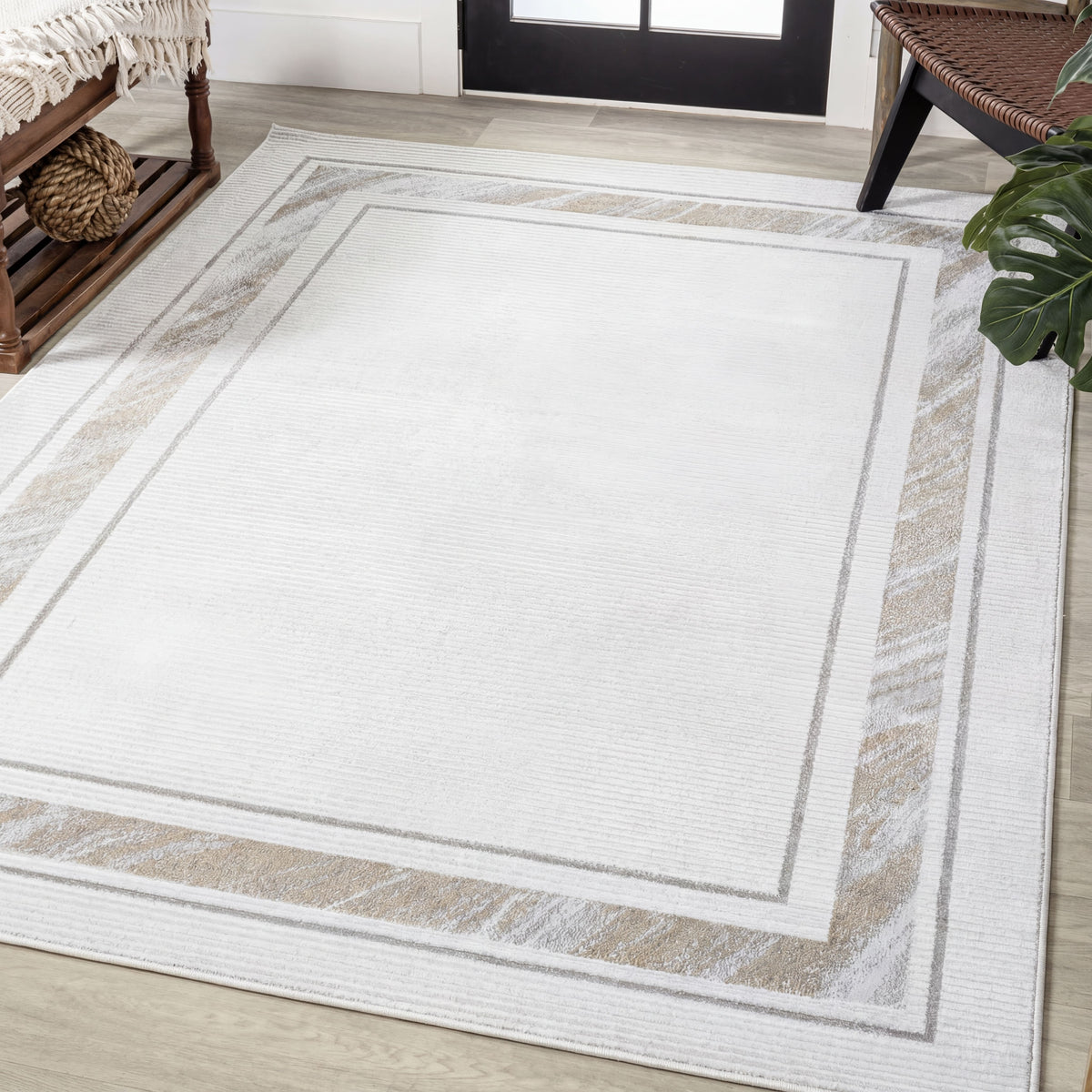 Verano Classic Border Marble Pattern High-low Area Rug