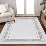 Verano Classic Border Marble Pattern High-low Area Rug