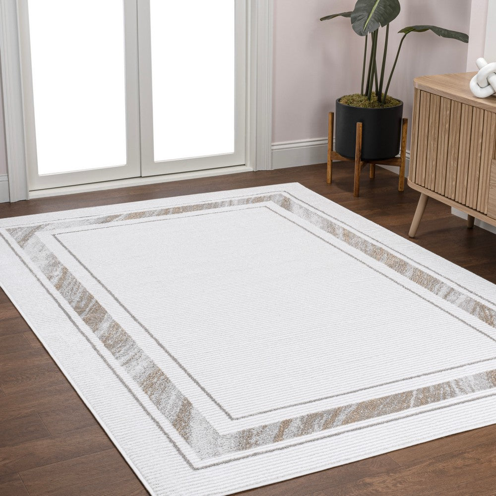 Verano Classic Border Marble Pattern High-low Area Rug