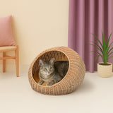 Fiora 19.5" x 18" Modern Circular Faux Wicker Pet Bed with Machine-Washable Cushion