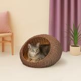 Fiora 19.5" x 18" Modern Circular Faux Wicker Pet Bed with Machine-Washable Cushion