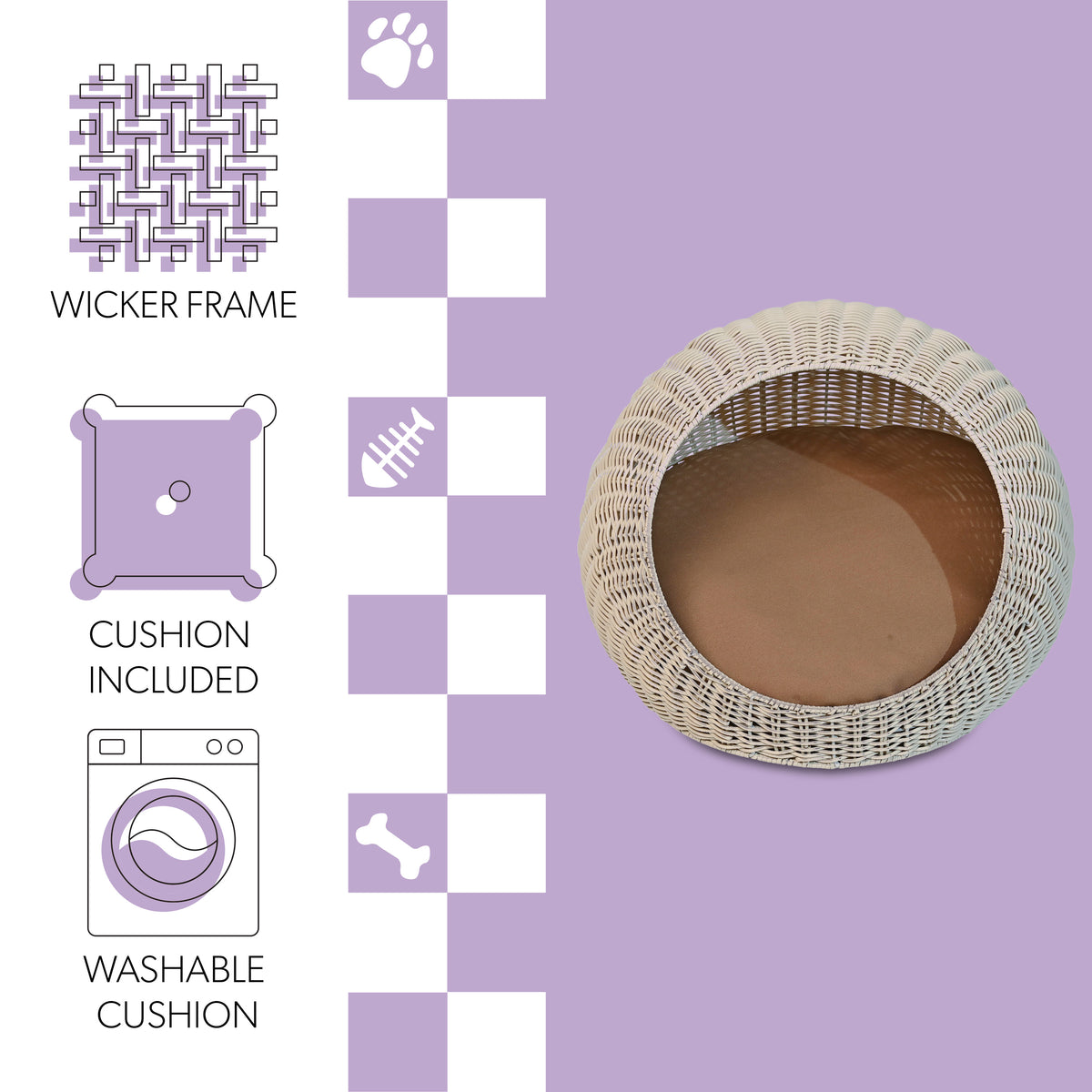 Fiora 19.5" x 18" Modern Circular Faux Wicker Pet Bed with Machine-Washable Cushion