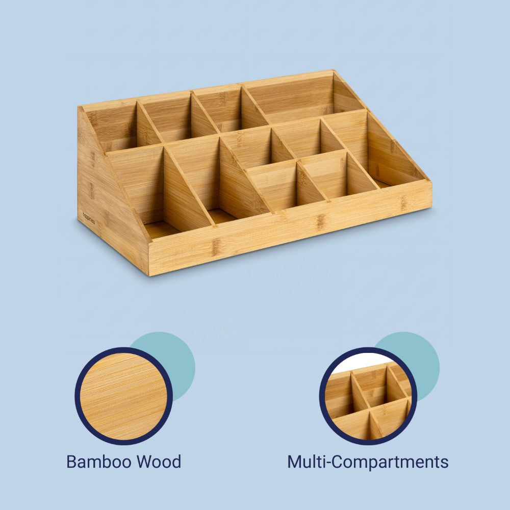 Glow 18 in. W x 9.5 in. D x 6.5 in. H Minimalist Handcrafted Bamboo Cup and Condiment Station