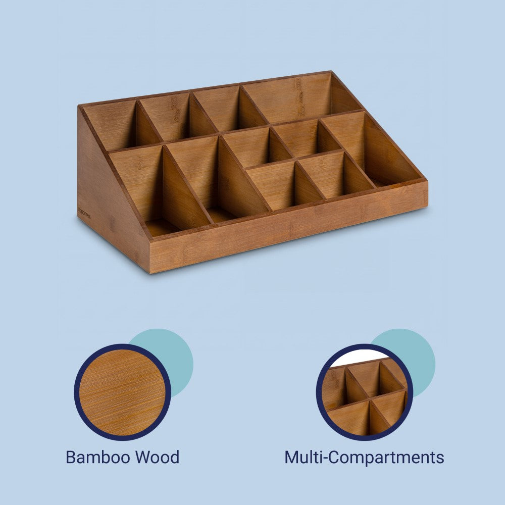 Glow 18 in. W x 9.5 in. D x 6.5 in. H Minimalist Handcrafted Bamboo Cup and Condiment Station