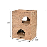 Sanware 18" Modern Classic 2-Tier Handwoven Hyacinth Rectangular 5-Hole Cat Condo with 2 Machine-Washable Cushions