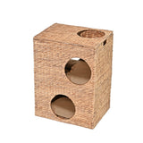 Sanware 18" Modern Classic 2-Tier Handwoven Hyacinth Rectangular 5-Hole Cat Condo with 2 Machine-Washable Cushions