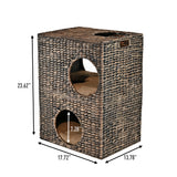 Sanware 18" Modern Classic 2-Tier Handwoven Hyacinth Rectangular 5-Hole Cat Condo with 2 Machine-Washable Cushions