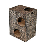 Sanware 18" Modern Classic 2-Tier Handwoven Hyacinth Rectangular 5-Hole Cat Condo with 2 Machine-Washable Cushions