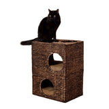 Sanware 18" Modern Classic 2-Tier Handwoven Hyacinth Rectangular 5-Hole Cat Condo with 2 Machine-Washable Cushions