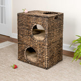Sanware 18" Modern Classic 2-Tier Handwoven Hyacinth Rectangular 5-Hole Cat Condo with 2 Machine-Washable Cushions