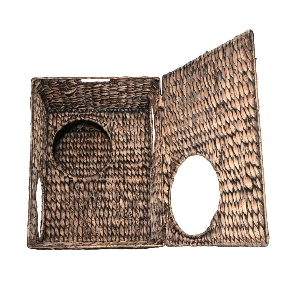 Sanware 18" Modern Classic 2-Tier Handwoven Hyacinth Rectangular 5-Hole Cat Condo with 2 Machine-Washable Cushions