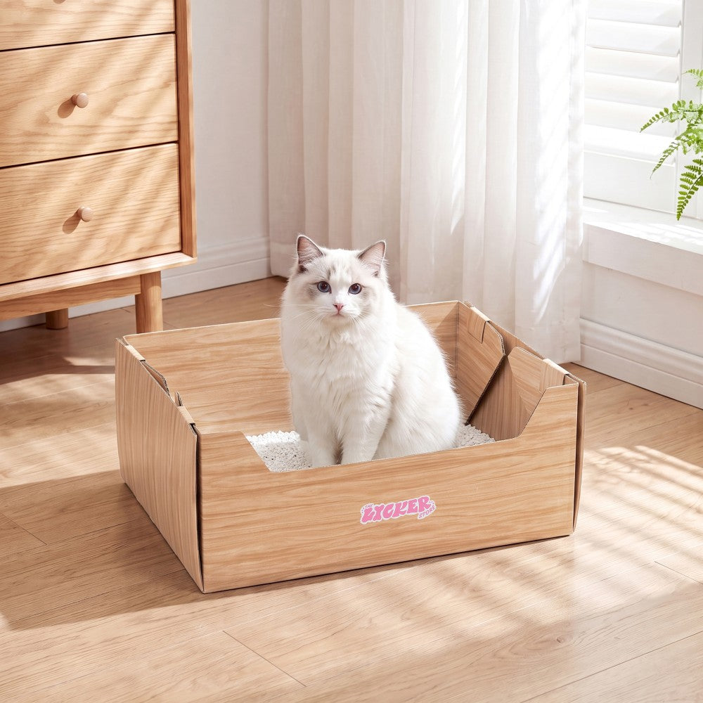 Pawsie 17" Modern Waterproof Disposable Cardboard Cat Litter Box with Scoop