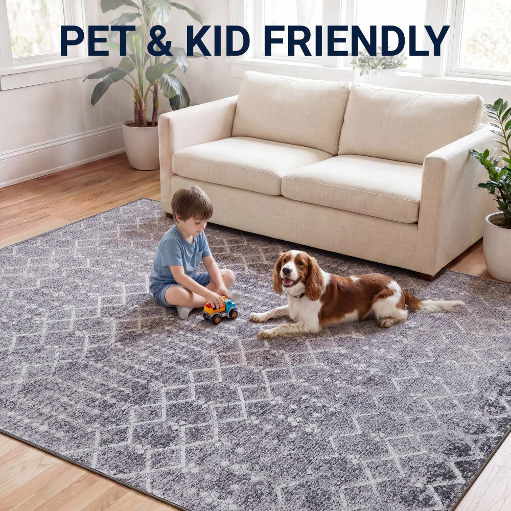 Selvino Moroccan Diamond Trellis Machine-washable Area Rug