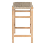 Mosslyn 25.6" Modern Coastal Backless Acacia Wood Outdoor Counter Stool with Woven Rope Seat Set 2