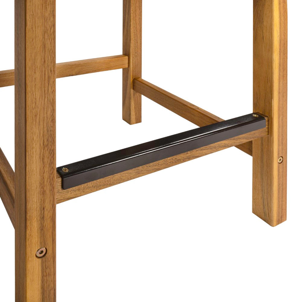 Mosslyn 25.6" Modern Coastal Backless Acacia Wood Outdoor Counter Stool with Woven Rope Seat Set 2