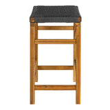 Mosslyn 25.6" Modern Coastal Backless Acacia Wood Outdoor Counter Stool with Woven Rope Seat Set 2