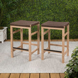 Mosslyn 25.6" Modern Coastal Backless Acacia Wood Outdoor Counter Stool with Woven Rope Seat Set 2