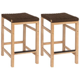 Mosslyn 25.6" Modern Coastal Backless Acacia Wood Outdoor Counter Stool with Woven Rope Seat Set 2