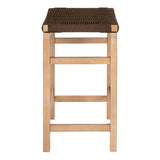 Mosslyn 25.6" Modern Coastal Backless Acacia Wood Outdoor Counter Stool with Woven Rope Seat Set 2