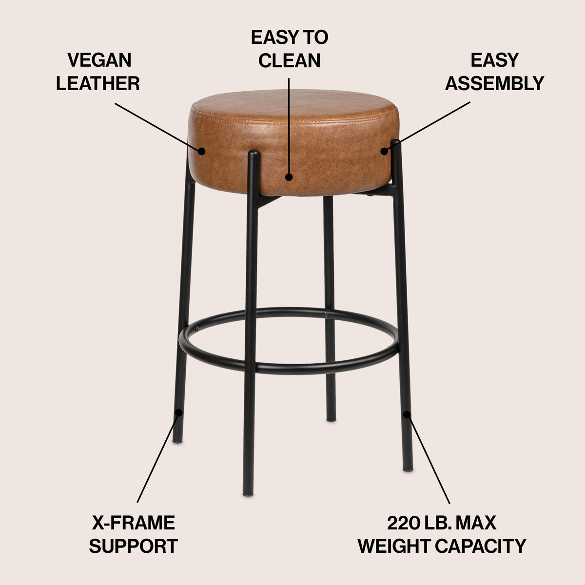 Carrie Modern Round Backless Cushioned Bar/Counter Stool