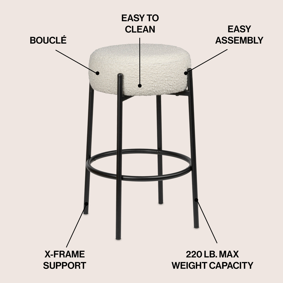 Carrie Modern Round Backless Cushioned Bar/Counter Stool