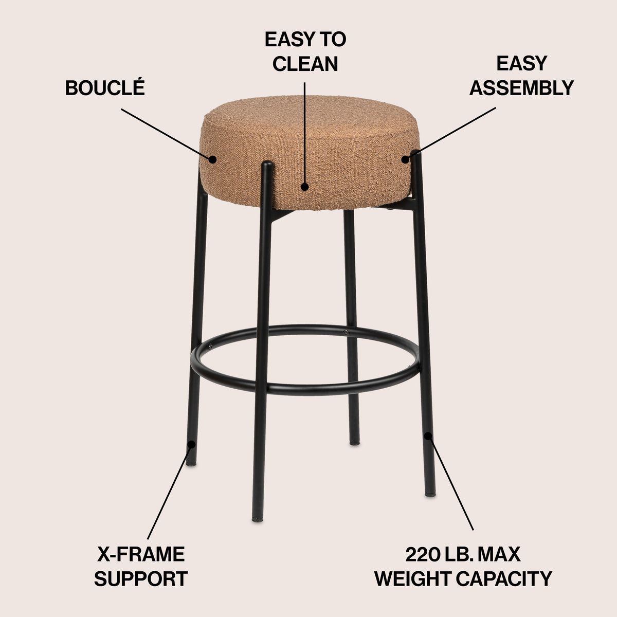 Carrie Modern Round Backless Cushioned Bar/Counter Stool
