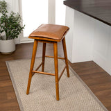 Skystag 26" MidCentury Classic Saddle-Seat Solid Wood/Vegan Leather Backless Counter Stool with Removeable Cushion