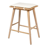 Skystag 26" MidCentury Classic Saddle-Seat Solid Wood/Vegan Leather Backless Counter Stool with Removeable Cushion