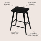 Skystag 26" MidCentury Classic Saddle-Seat Solid Wood/Vegan Leather Backless Counter Stool with Removeable Cushion