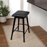 Skystag 26" MidCentury Classic Saddle-Seat Solid Wood/Vegan Leather Backless Counter Stool with Removeable Cushion