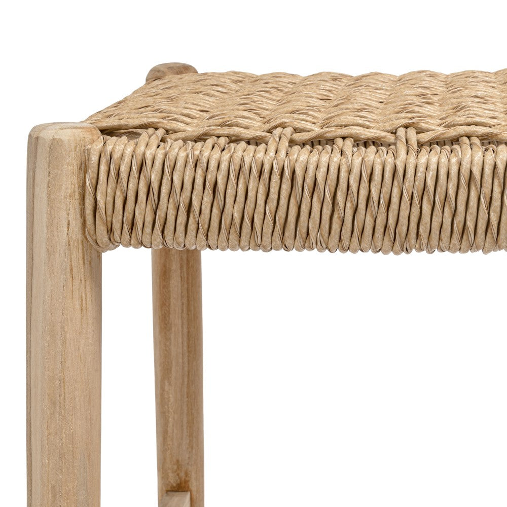 Caldor 25.5" Coastal Casual Handcrafted Teak Wood Backless Indoor/Outdoor Counter Stool with Synthetic Woven Seat