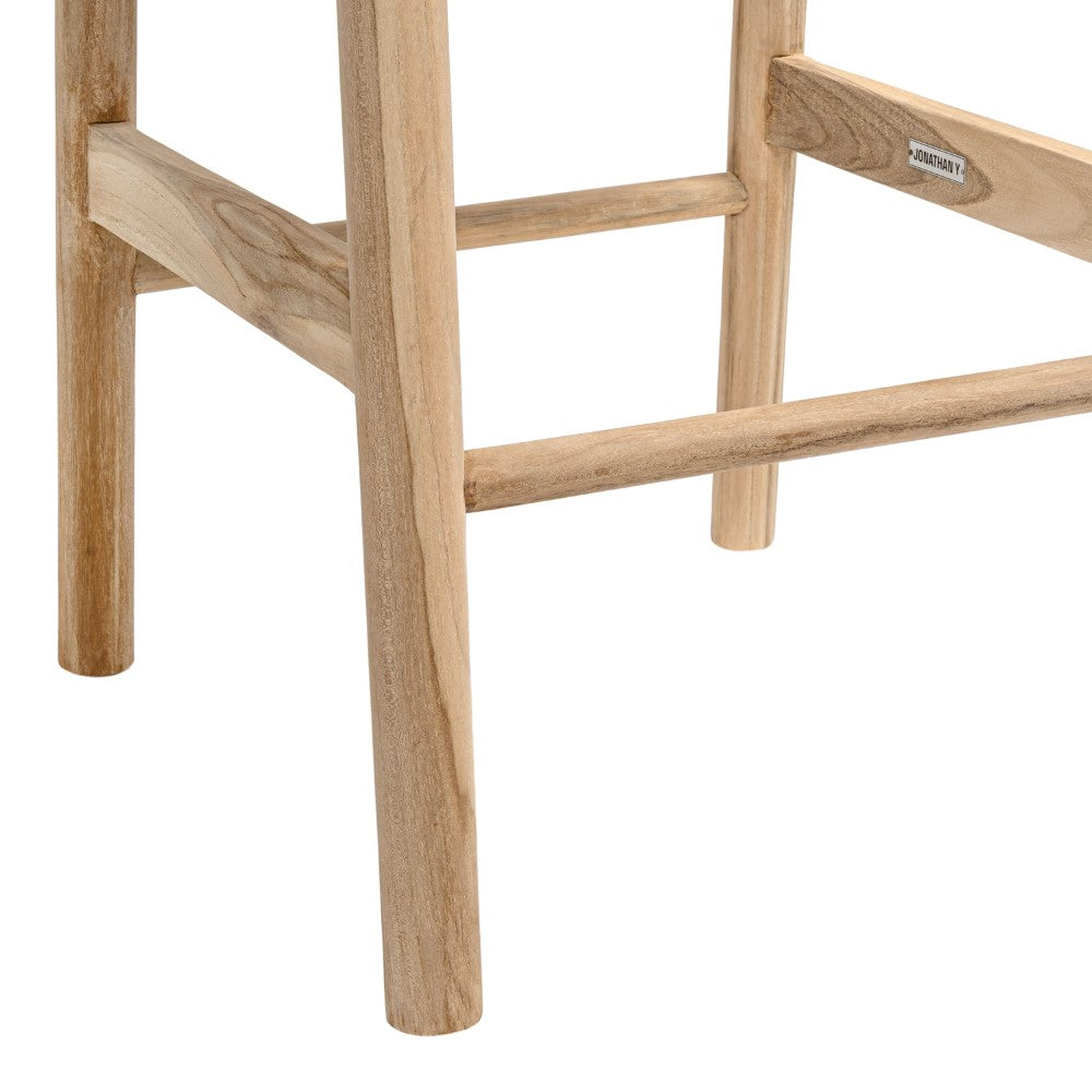 Elvora Coastal Casual Handcrafted Teak Wood Backless Indoor/Outdoor Bar Stool with Synthetic Woven Seat