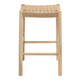 Caldor 25.5" Coastal Casual Handcrafted Teak Wood Backless Indoor/Outdoor Counter Stool with Synthetic Woven Seat