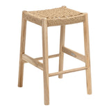 Elvora Coastal Casual Handcrafted Teak Wood Backless Indoor/Outdoor Bar Stool with Synthetic Woven Seat