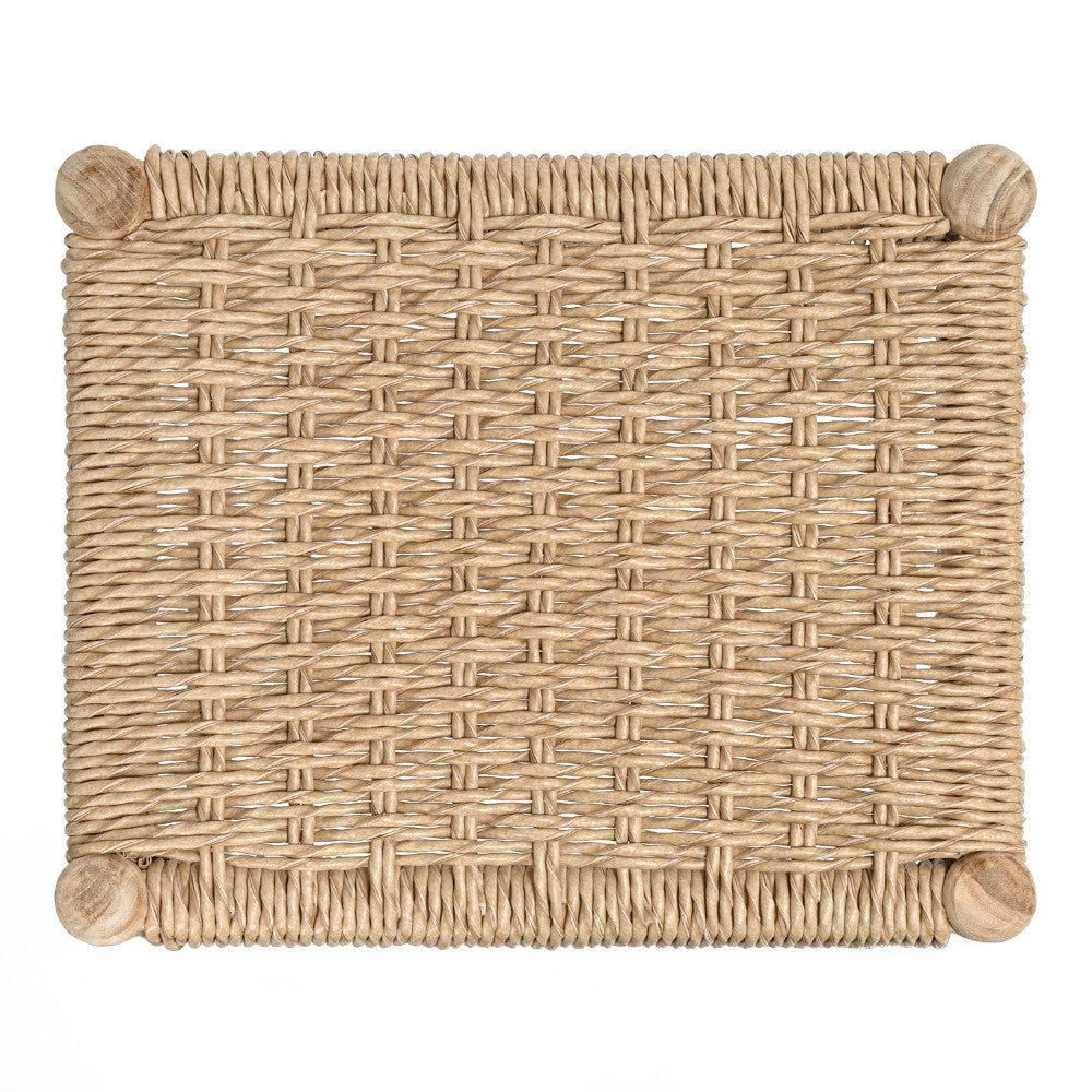 Caldor 25.5" Coastal Casual Handcrafted Teak Wood Backless Indoor/Outdoor Counter Stool with Synthetic Woven Seat